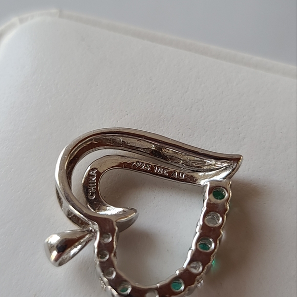 925 10K Gold White Spinal Green CZ Open Heart Pendant - Picture 6 of 10